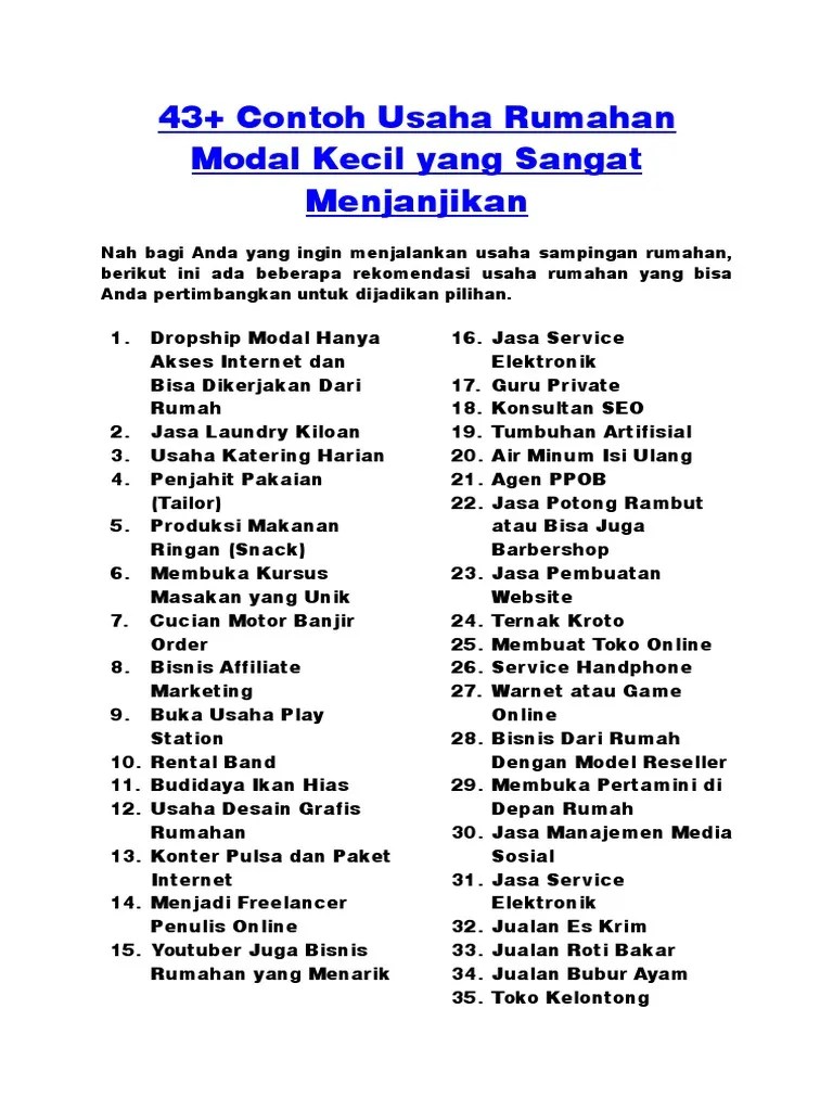 Tugas 2 PKK Jenis Usaha Rumahan | PDF