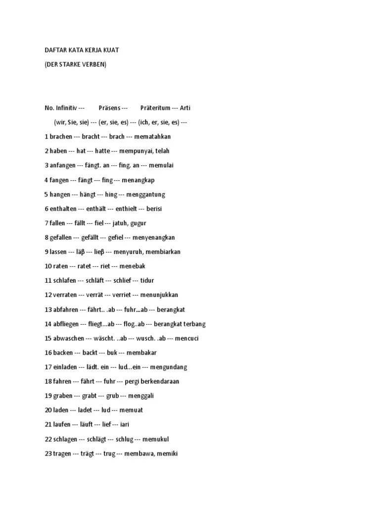 Daftar Kata Kerja Bahasa Jerman | PDF