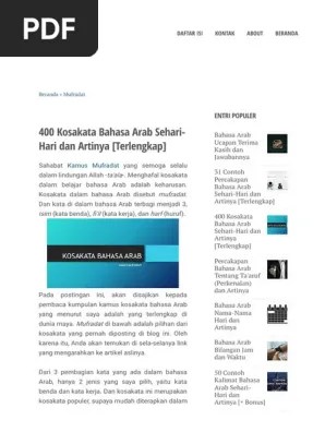 400 Kosakata Bahasa Arab Sehari-Hari Dan Artinya (Terlengkap) - Kamus  Mufradat | PDF