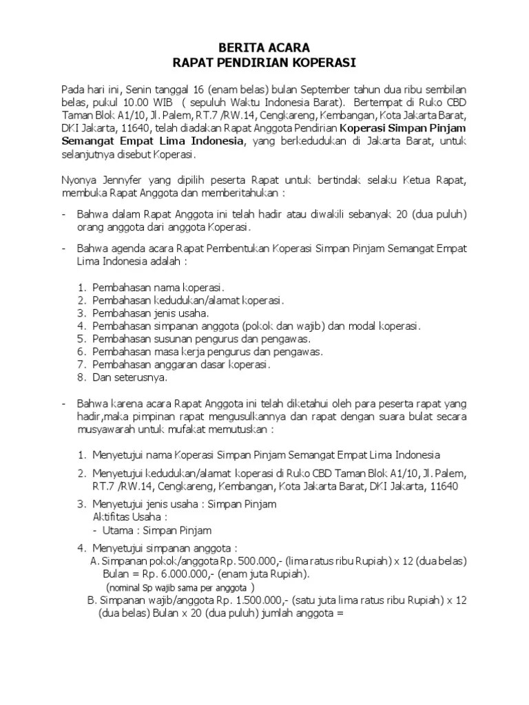Berita Acara Pendirian KSP Semangat45 | PDF
