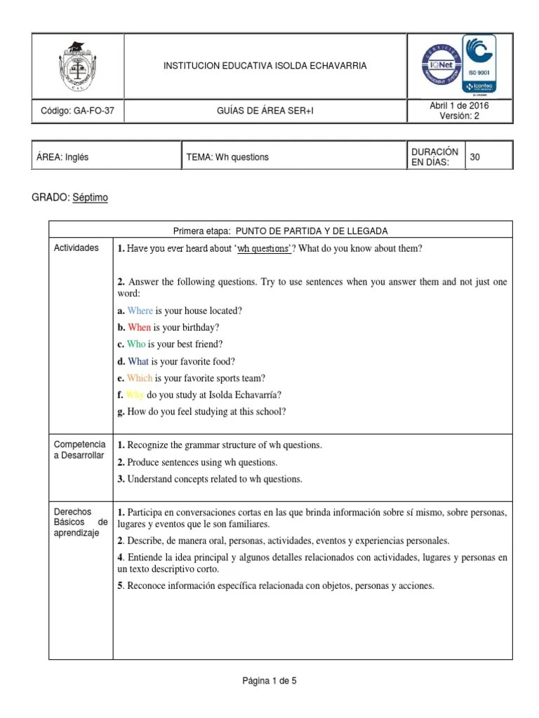 5Wh Questions | PDF | Verb | Question