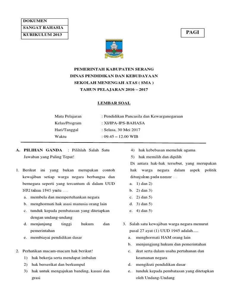 Soal Dan Jawaban Hak Dan Kewajiban Kelas 4
