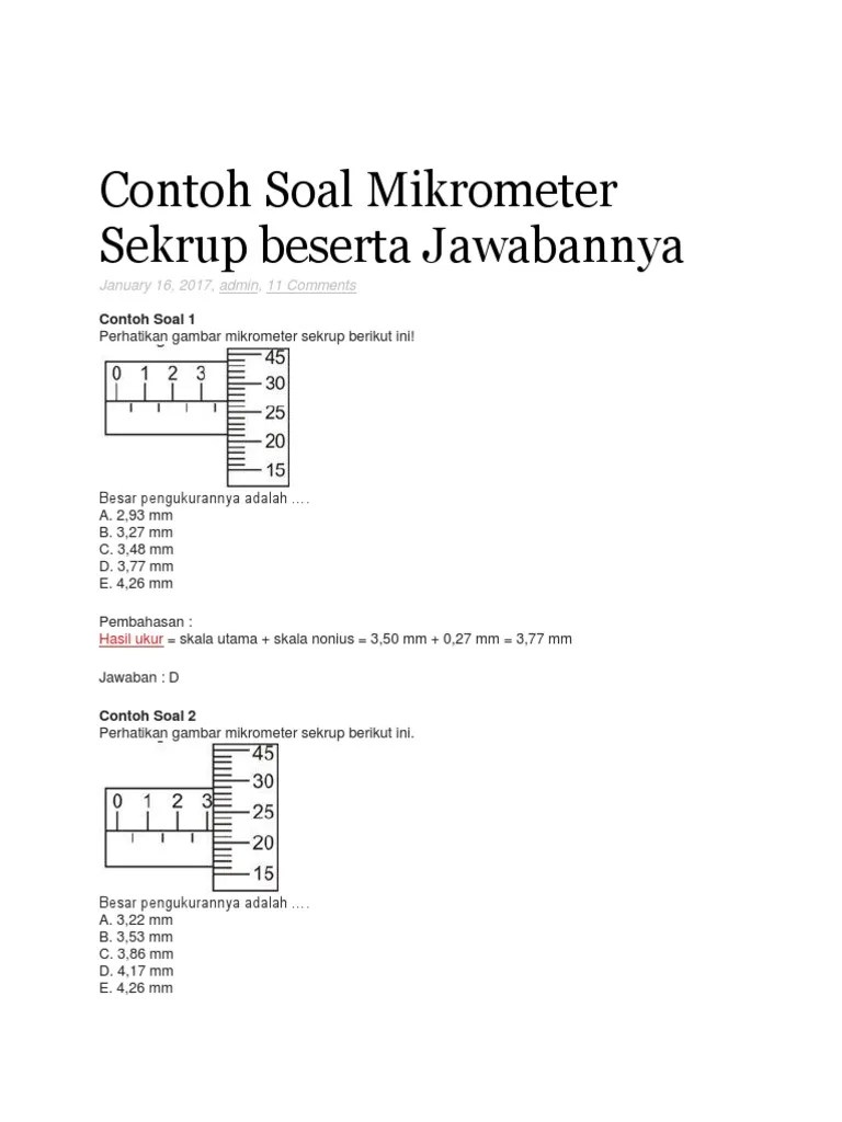 Contoh Soal Mikrometer Sekrup Beserta Jawabannya | PDF