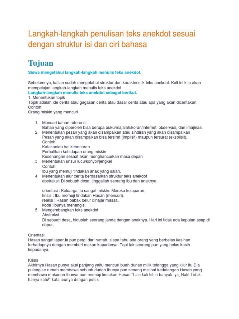 Langkah-Langkah Penulisan Teks Anekdot | PDF