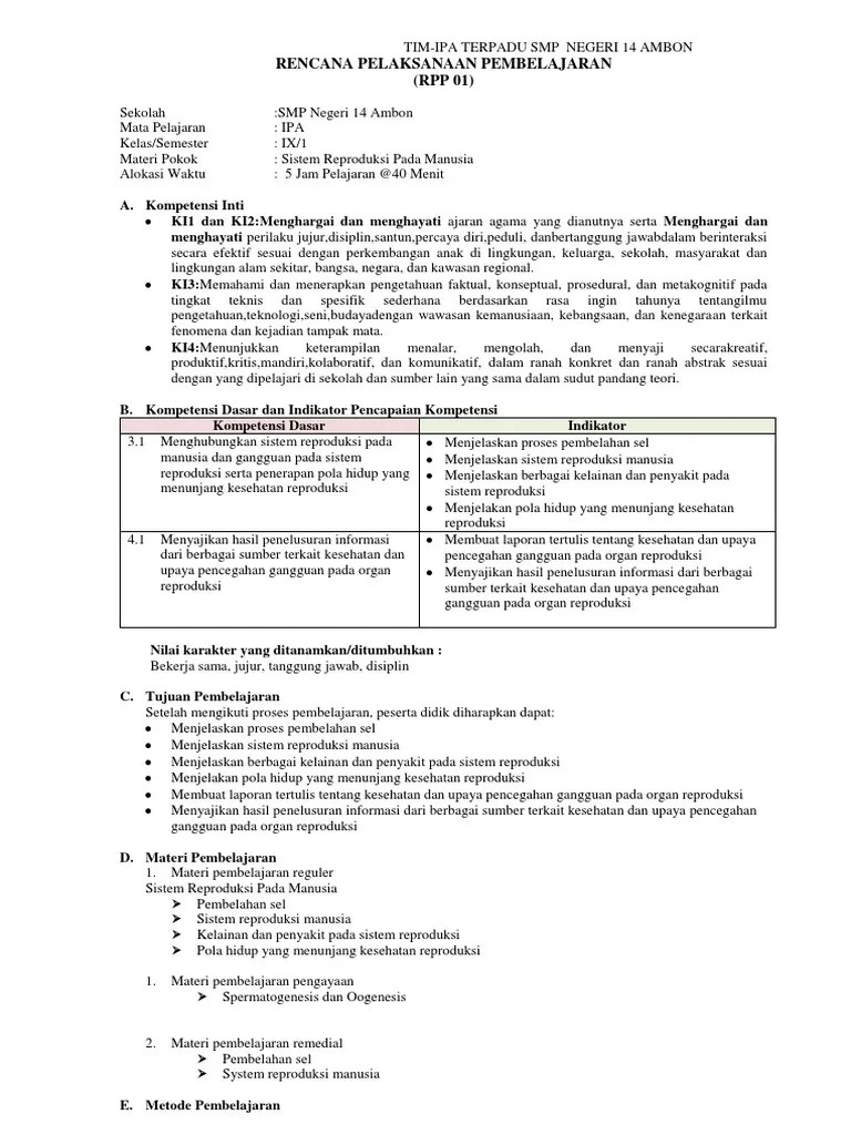 Rencana Pelaksanaan Pembelajaran (RPP 01) | PDF