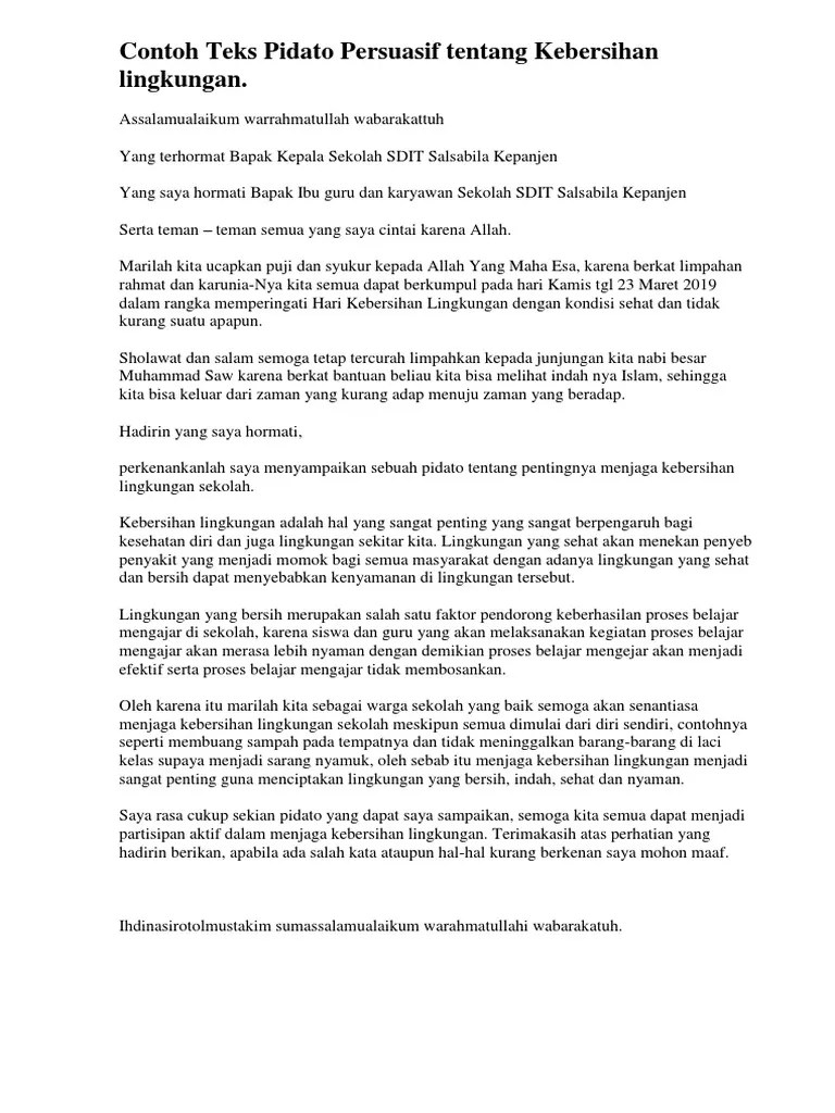 Contoh Pidato Persuasif Tentang Menjaga Kebersihan Lingkungan Sekolah ·  Kumpulan Contoh Terbaru