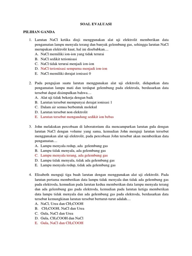 Contoh Soal Larutan Elektrolit Beserta Jawaban | PDF