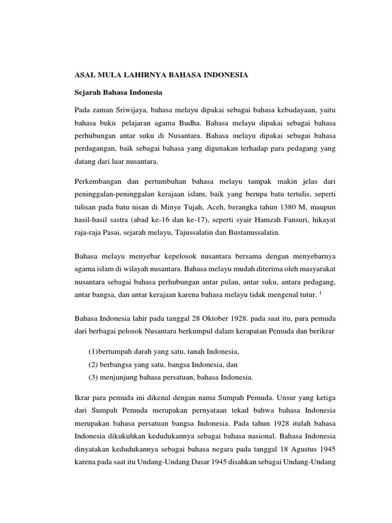 Asal Mula Lahirnya Bahasa Indonesia | PDF