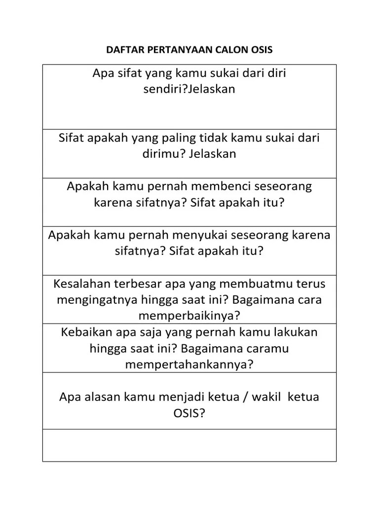 Daftar Pertanyaan Calon Osis | PDF