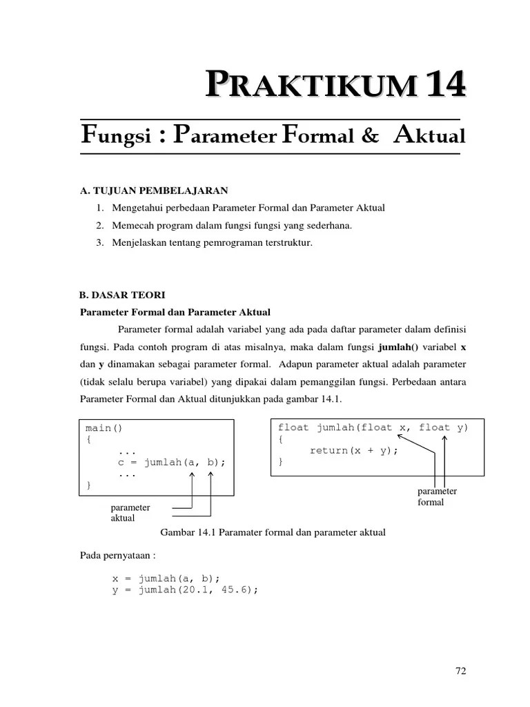 Prakt 14 Fungsi Parameter Formal &amp; Aktual PDF | PDF