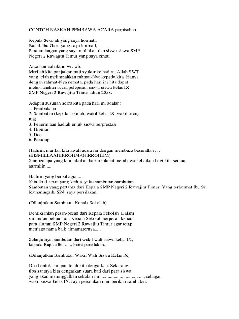 Contoh Naskah Pembawa Acara Perpisahan | PDF
