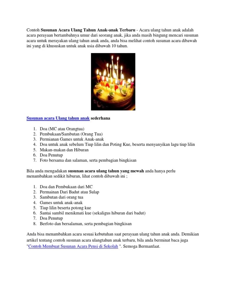 Contoh Susunan Acara Ulang Tahun Anak | PDF