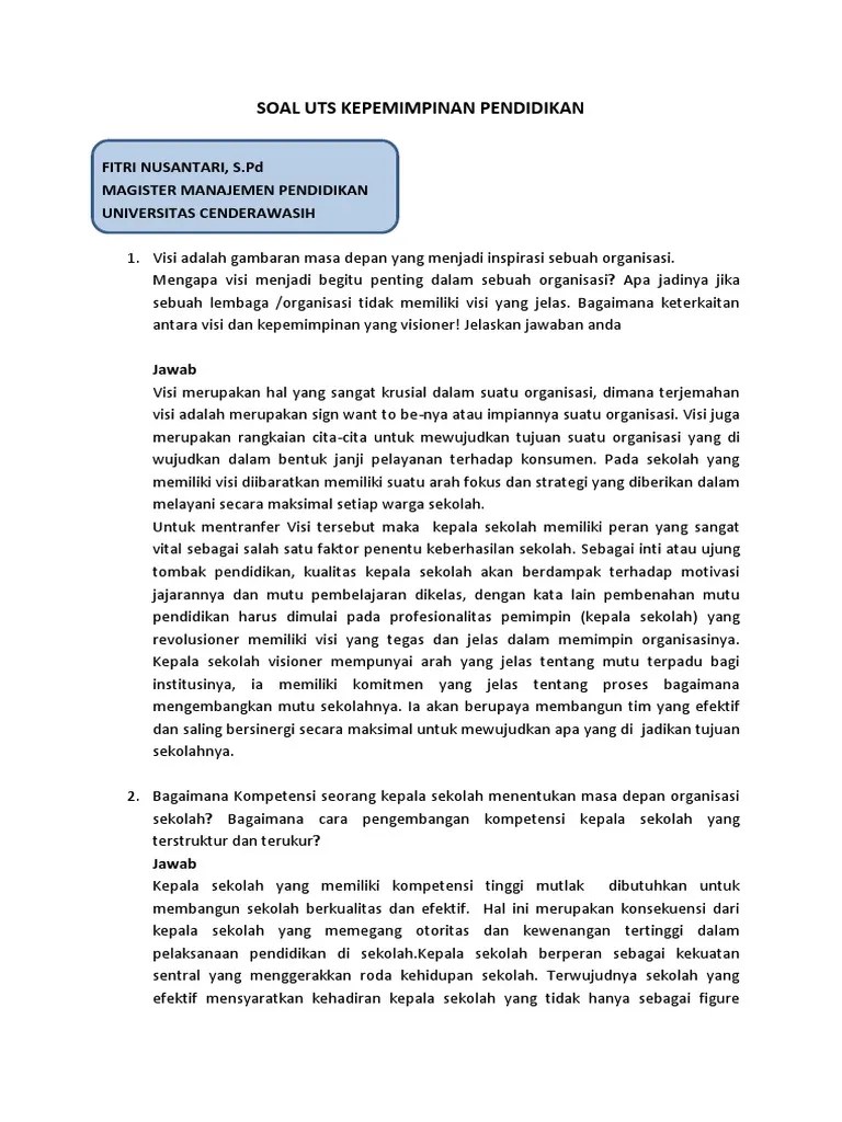 Soal Uts Kepemimpinan Pendidikan | PDF