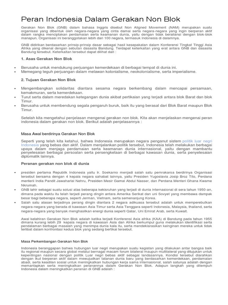 Peran Indonesia Dalam Gerakan Non Blok | PDF