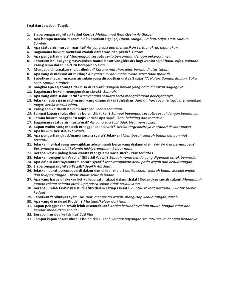 Soal Kitab Fathul Qorib | PDF