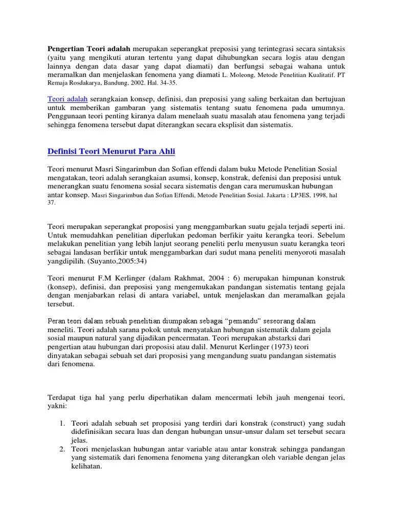 Pengertian Teori Adalah Merupakan Seperangkat Preposisi Yang Terintegrasi  Secara Sintaksis | PDF