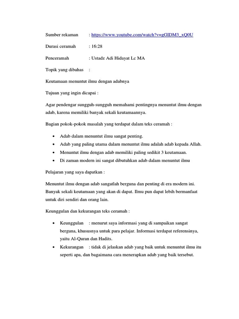 Ceramah Ustadz Adi Hidayat Lc Ma