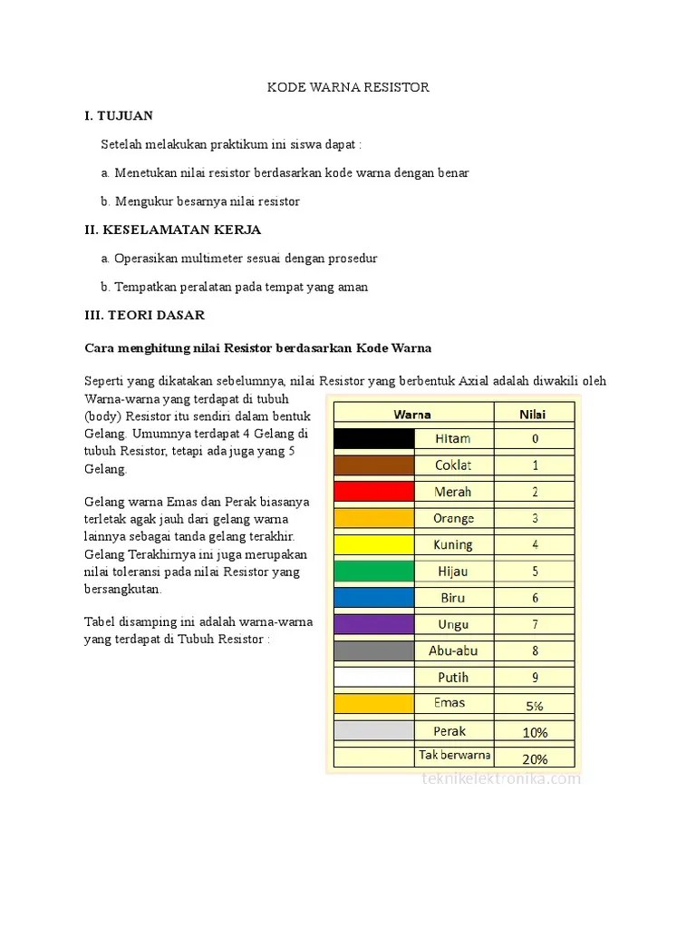 Kode Warna Resistor | PDF