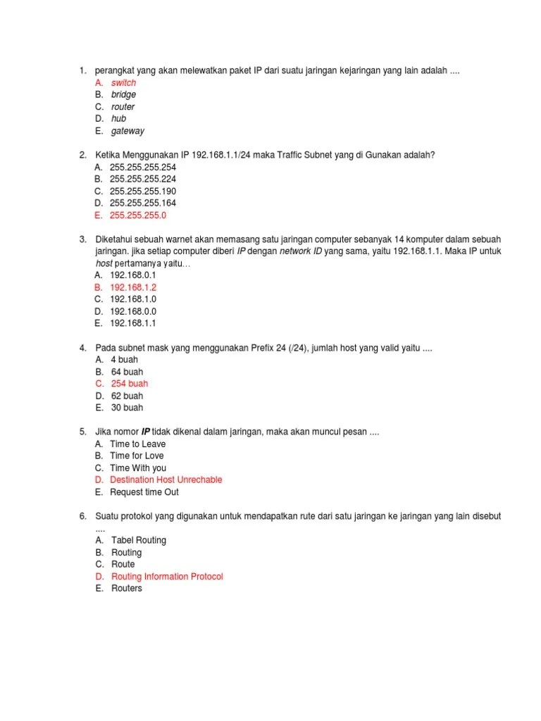 Soal Semster Ganjil 20192020 Administrasi Infrastruktur Jaringan  Agustiyawan Kelas Xi TKJ | PDF