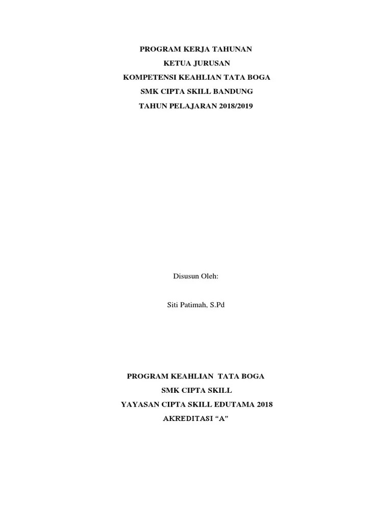 Program Kerja Tahunan Ketua Jurusan Kompetensi Keahlian Administrasi  Perkantoran SMK Cipta Skill Bandung Tahun Pelajaran 2018 | PDF