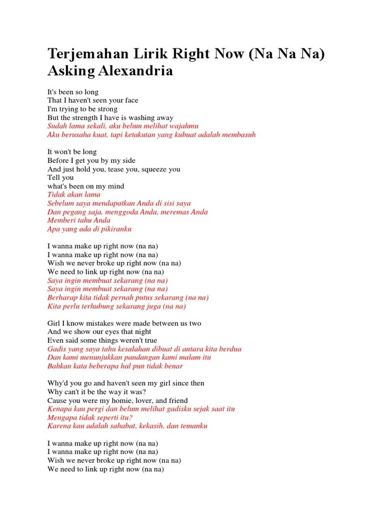 Terjemahan Lirik Right Now | PDF