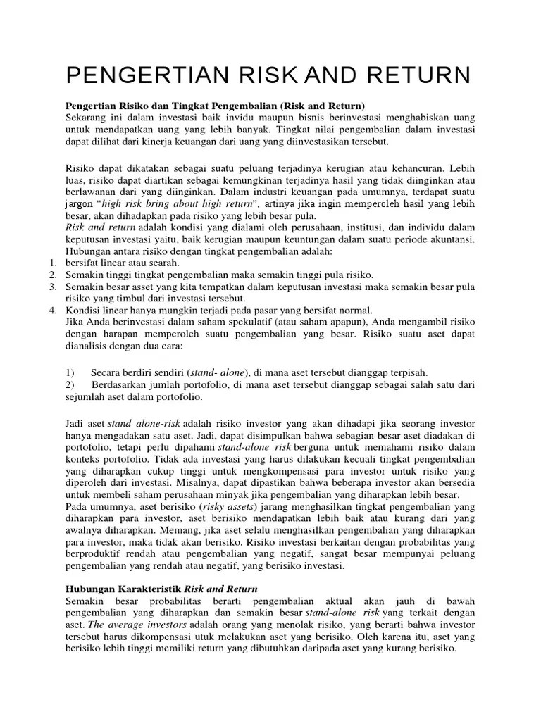 Pengertian Risk and Return | PDF