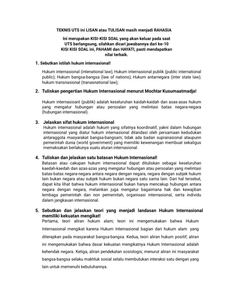 KISI KISI Hukum Internasional HK 18-1 PDF | PDF