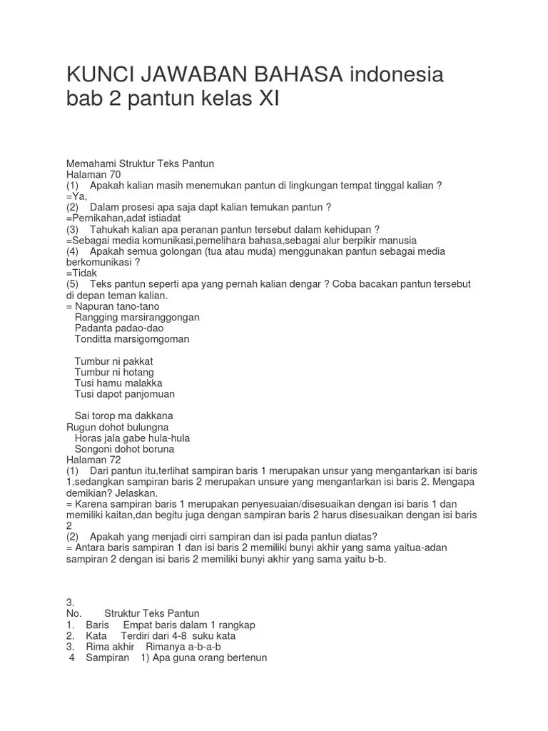 KUNCI JAWABAN BAHASA Indonesia Bab 2 Pan | PDF