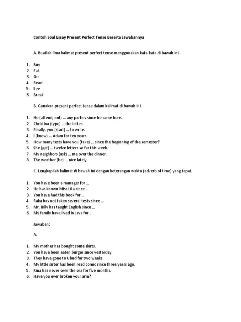 Contoh Soal Present Perfect Dan Present Percfect Continuous Beserta  Jawabannya