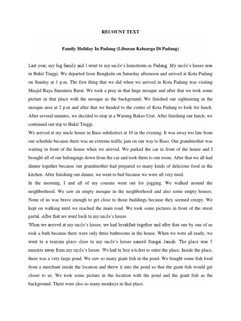 Contoh Recount Text Panjang Tentang Liburan Di Rumah