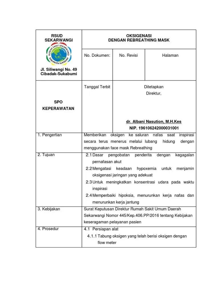 SOP Oksigen Memakai Rebreathing Mask Fiks | PDF