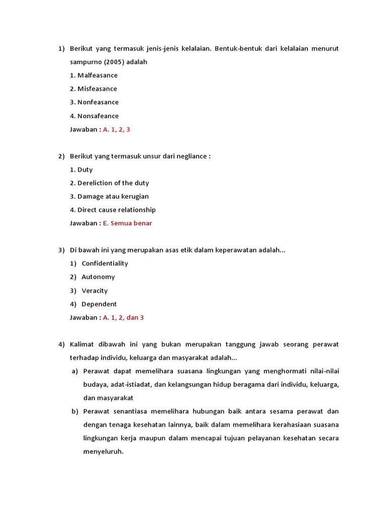 Soal Etika Dan Hukum Kesehatan Beserta Jawabanya