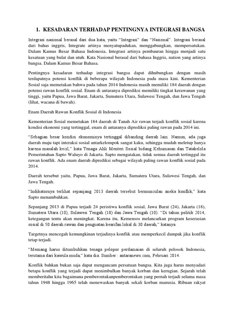 Kesadaran Terhadap Pentingnya Integrasi Bangsa | PDF