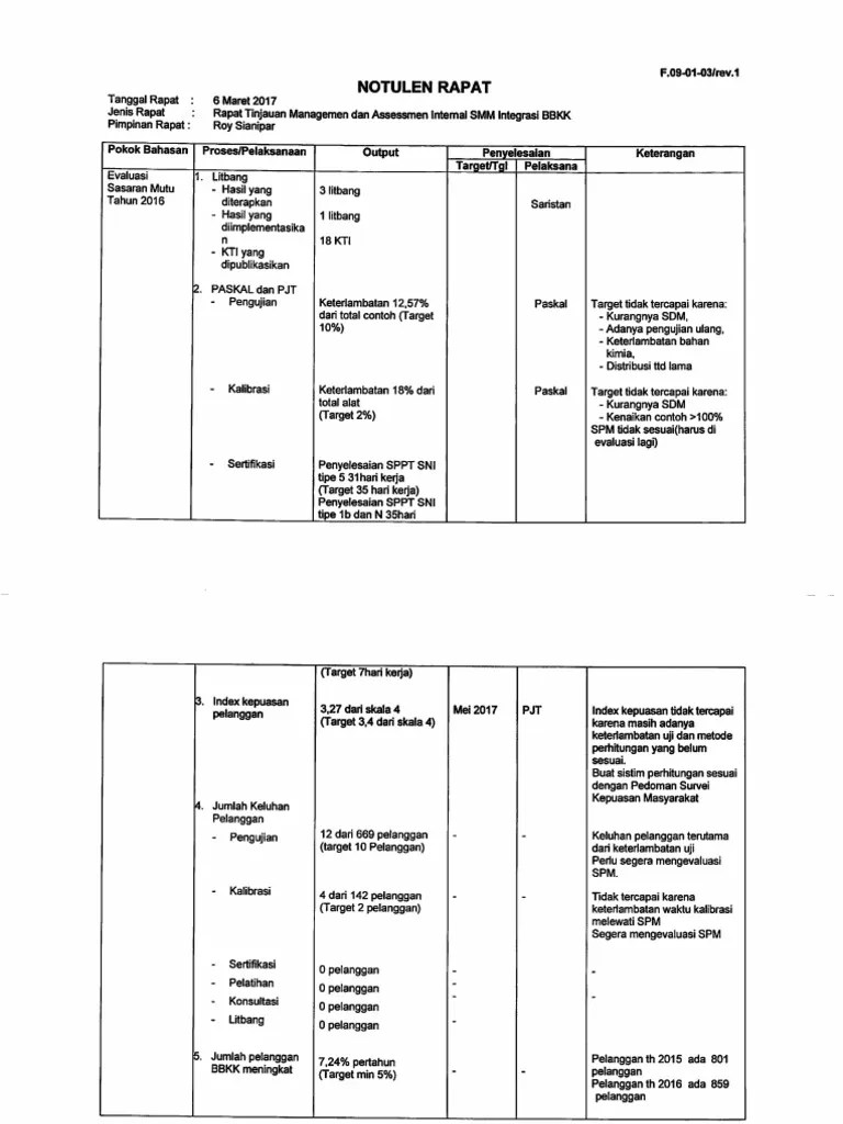 Notulen Rapat Tinjauan Manajemen Dan Asessmen Internal SMM Integrasi BBKK  2017