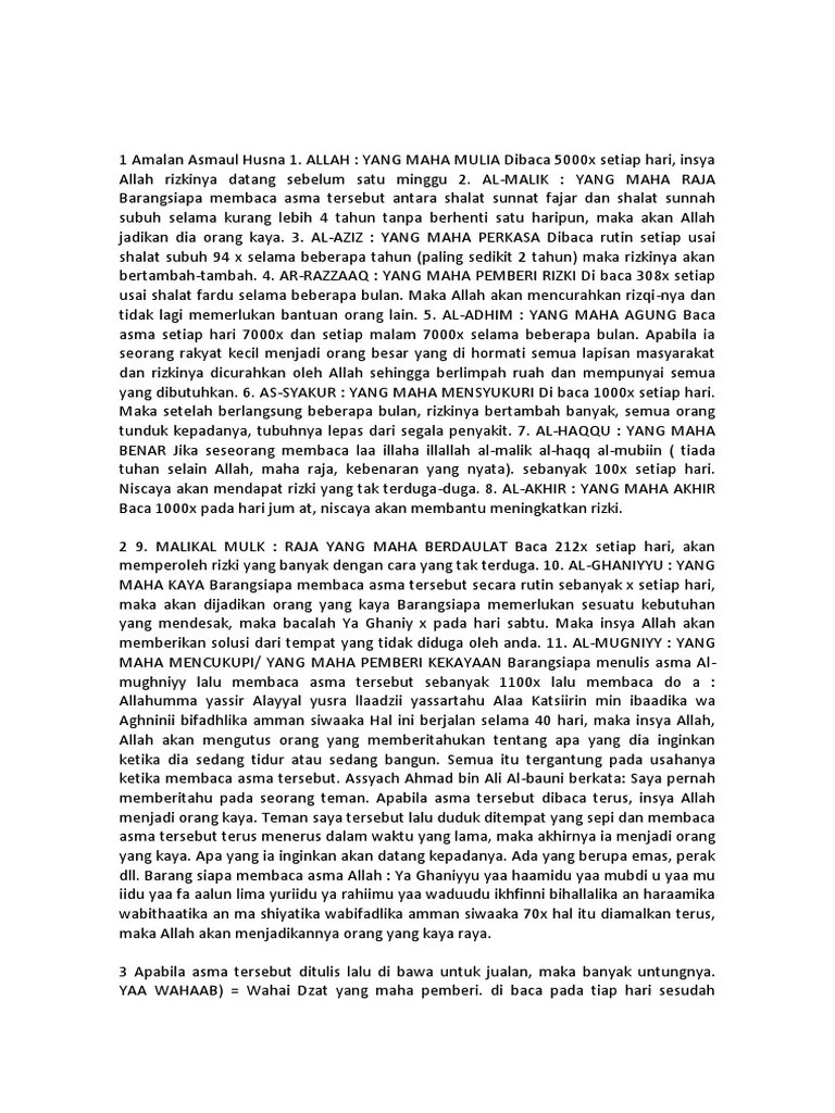 1 Amalan Asmaul Husna 1 | PDF