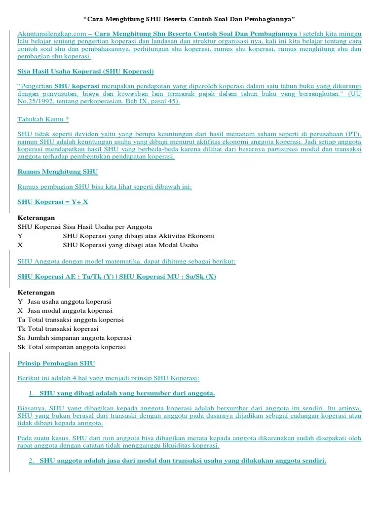 Contoh Soal Ekonomi Menghitung Shu