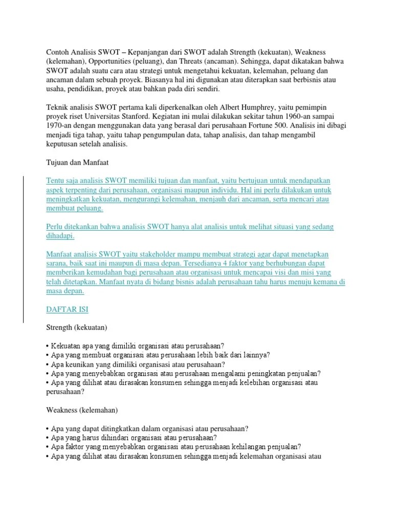 Contoh Analisis SWOT | PDF