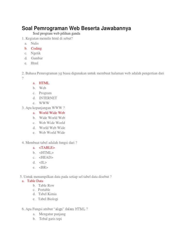 Soal Pemweb Kelas XI RPL | PDF