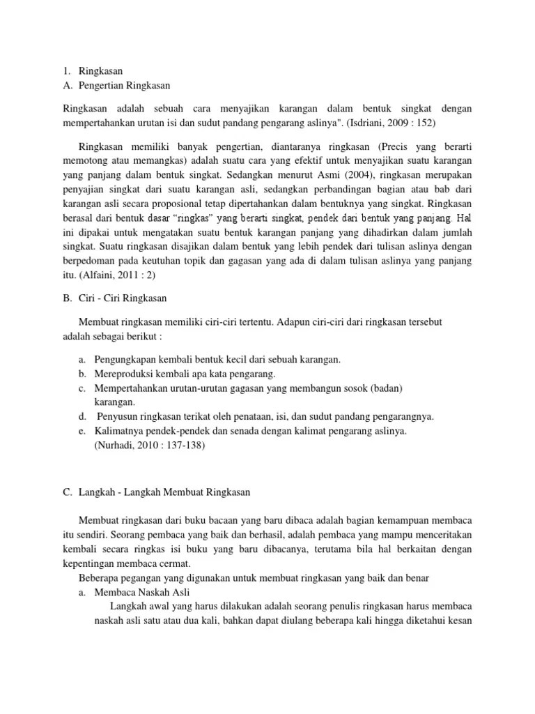 Ringkasan Adalah Sebuah Cara Menyajikan Karangan Dalam Bentuk Singkat | PDF