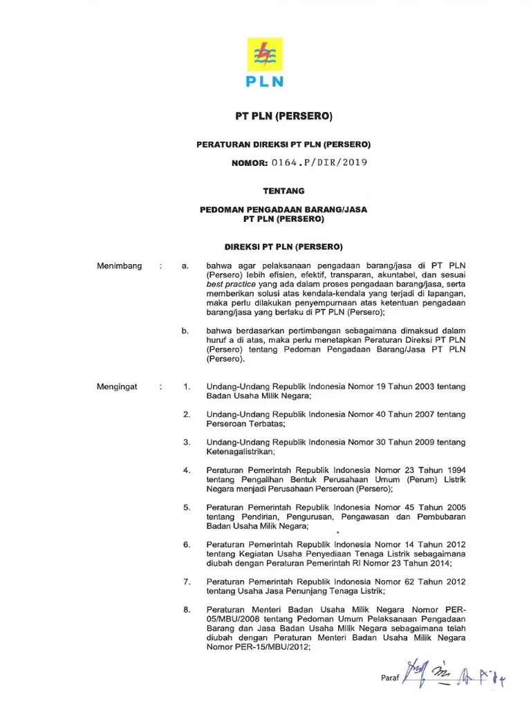 PERDIR Pengadaan Barang Jasa 0164.P - 2019 | PDF