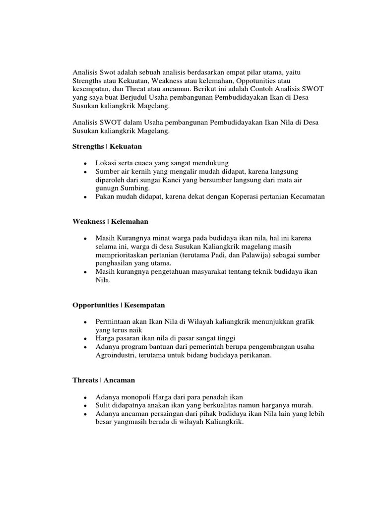 Analisis SWOT Ikan Nila | PDF