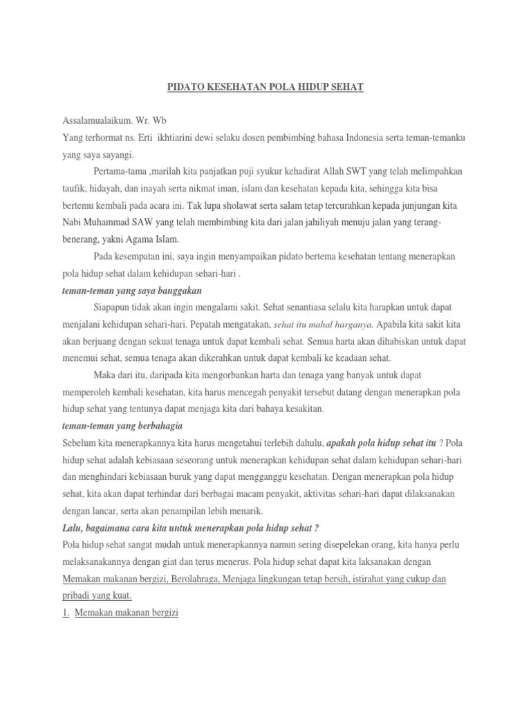 Pidato Kesehatan Pola Hidup Sehat