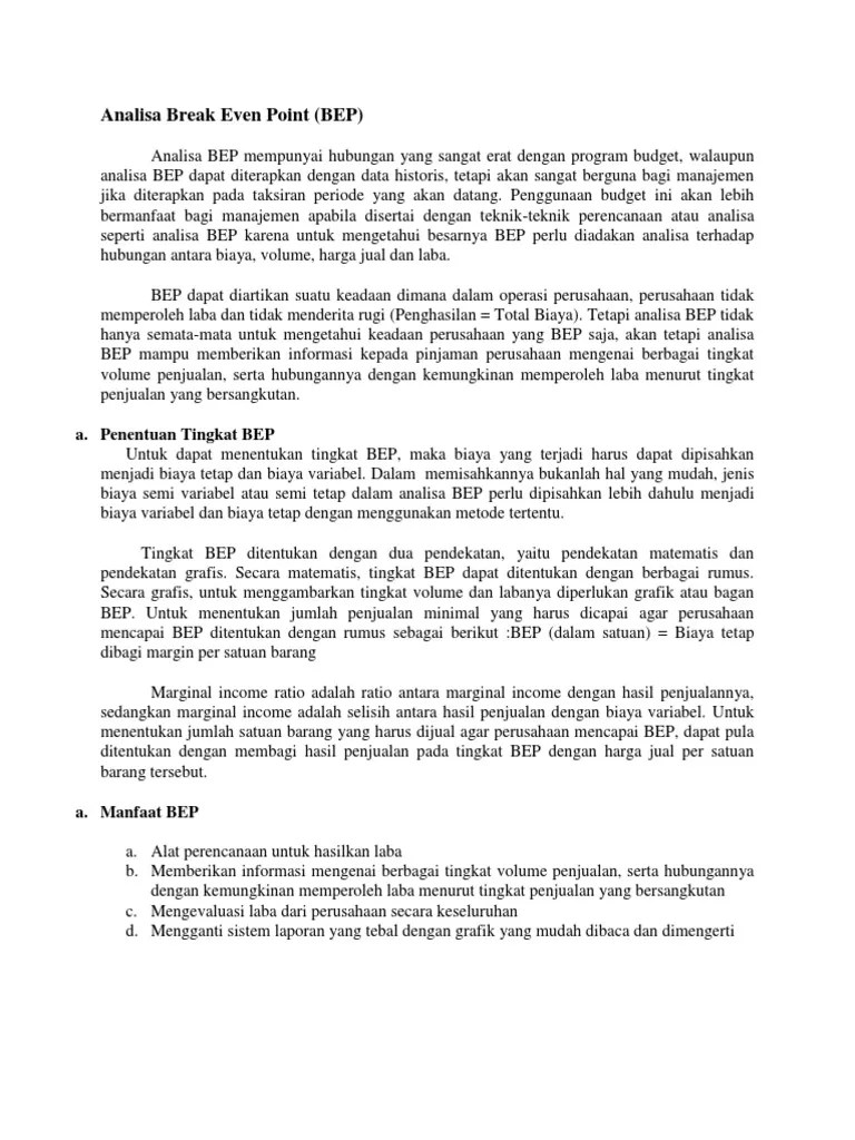 Analisa Break Even Point BEP | PDF