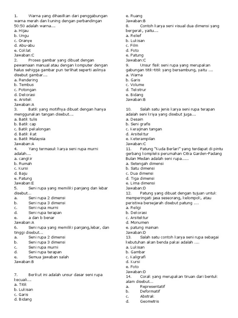 Berikut Unsur Seni Rupa Tiga Dimensi Kecuali A Titik B Garis C Bidang D  Warna
