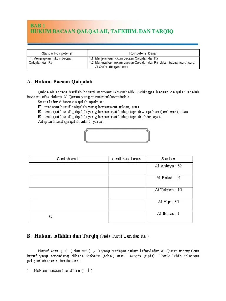 01 Hukum Bacaan Qalqalah Dan Ra | PDF