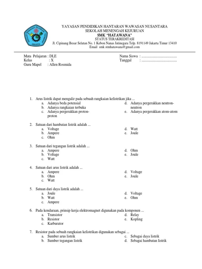 Uas Dle Hatawana Kelas 10 | PDF