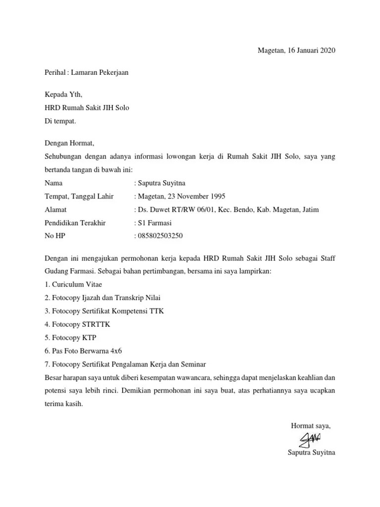 23+ Contoh Surat Lamaran Kerja Asisten Apoteker Di Rumah Sakit - Koleksi  Letter