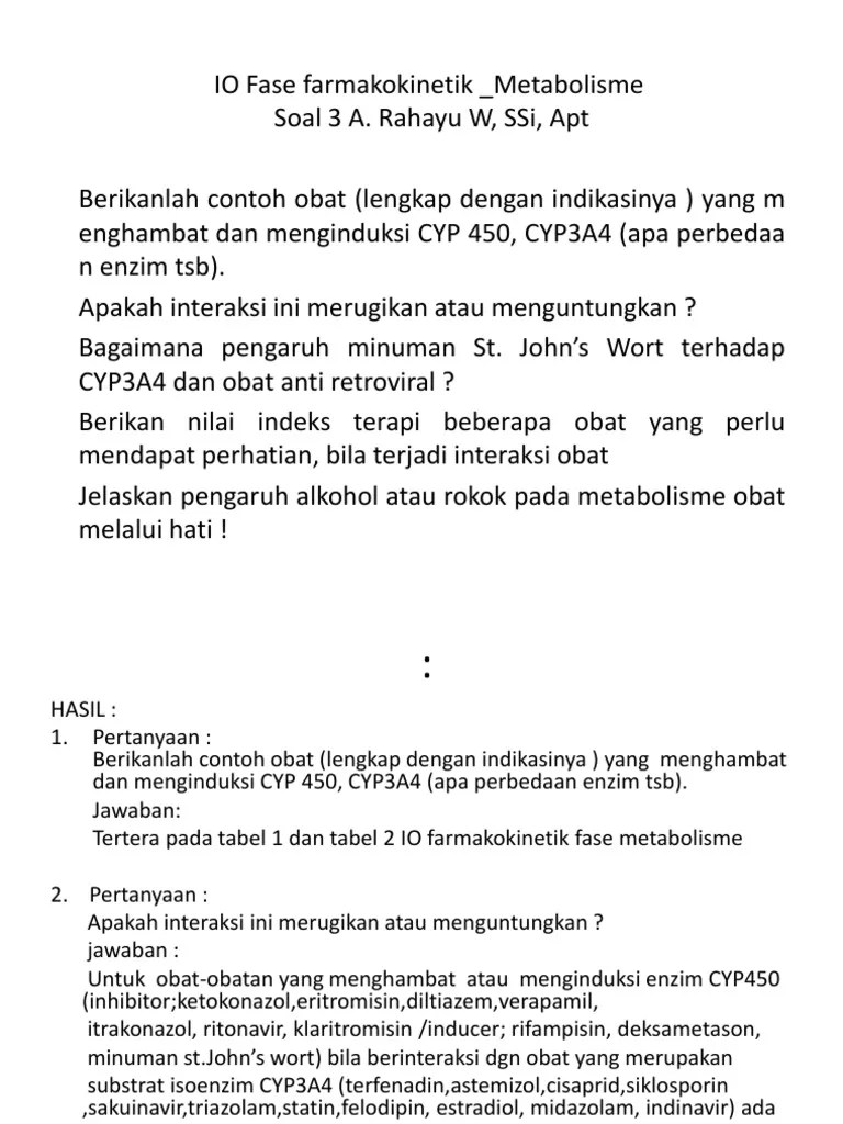 Jawaban IO Interaksi Obat Farmakokinetik Metabolisme | PDF