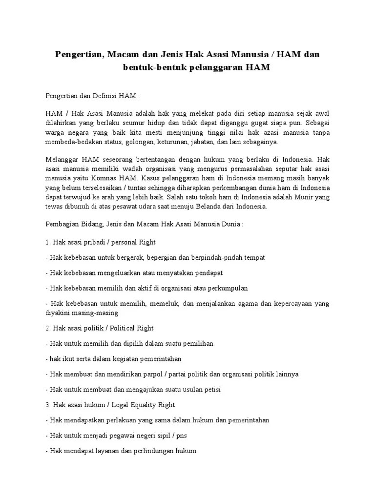 Pengertian Macam Dan Jenis HAM Dan Bentuk-Bentuk Pelanggaran HAM | PDF