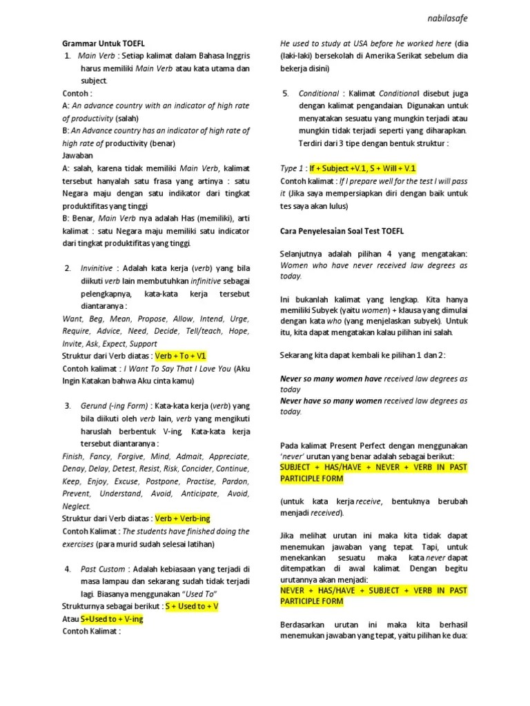 Grammar Untuk TOEFL | PDF